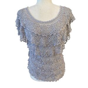 V Christina Womens Silver Ruffle Tier Blouse